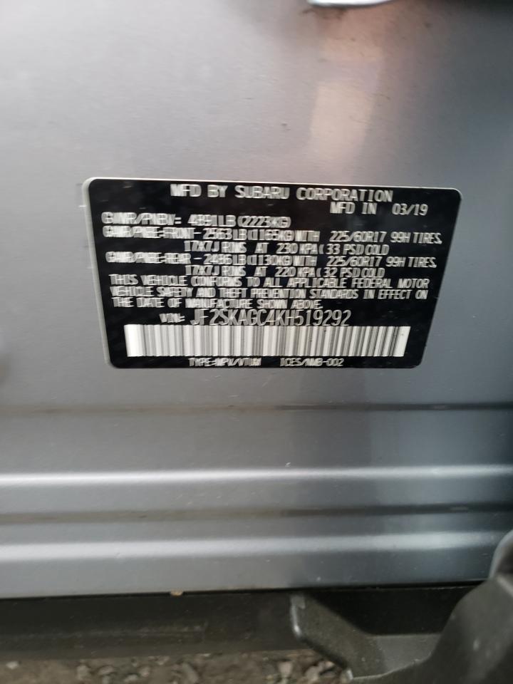2019 Subaru Forester Premium VIN: JF2SKAGC4KH519292 Lot: 71534895
