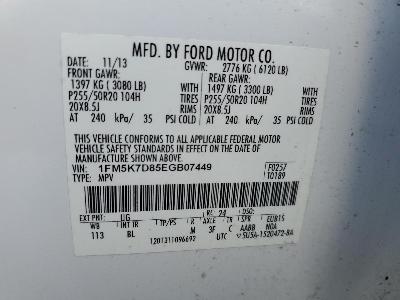 2014 Ford Explorer Xlt VIN: 1FM5K7D85EGB07449 Lot: 84213295