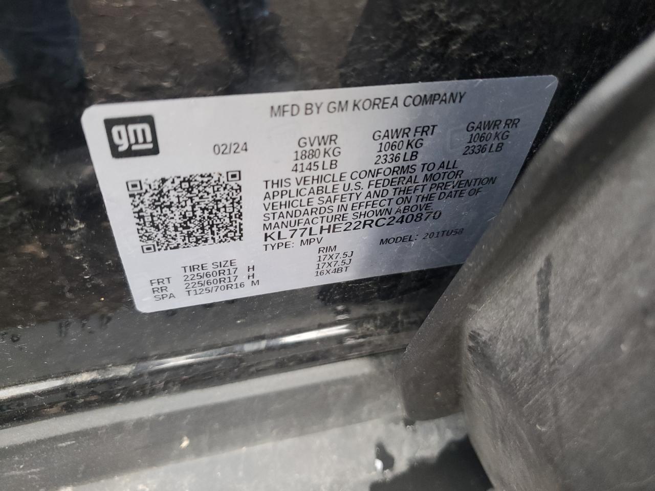 2024 Chevrolet Trax 1Lt VIN: KL77LHE22RC240870 Lot: 82048485