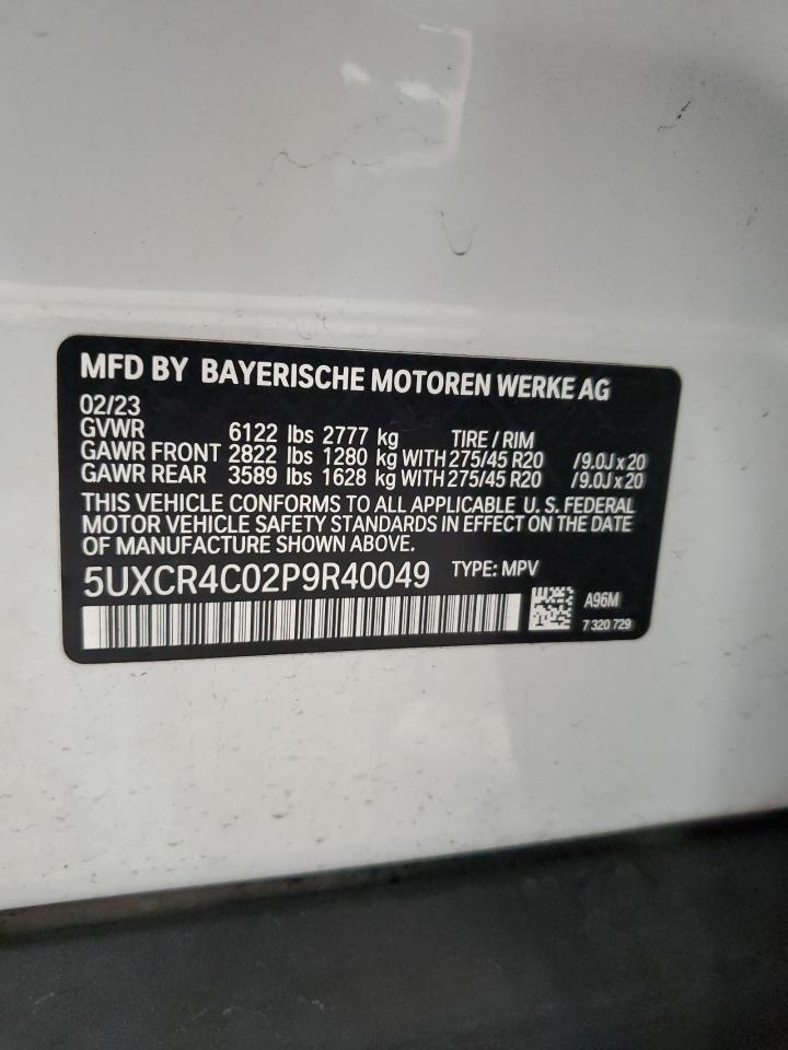 2023 BMW X5 Sdrive 40I VIN: 5UXCR4C02P9R40049 Lot: 80391525