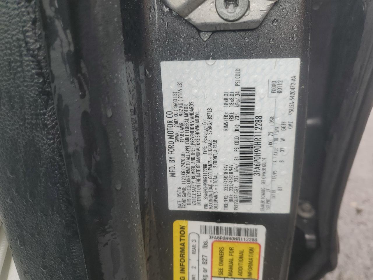 2017 Ford Fusion Se VIN: 3FA6P0H90HR112288 Lot: 83942995