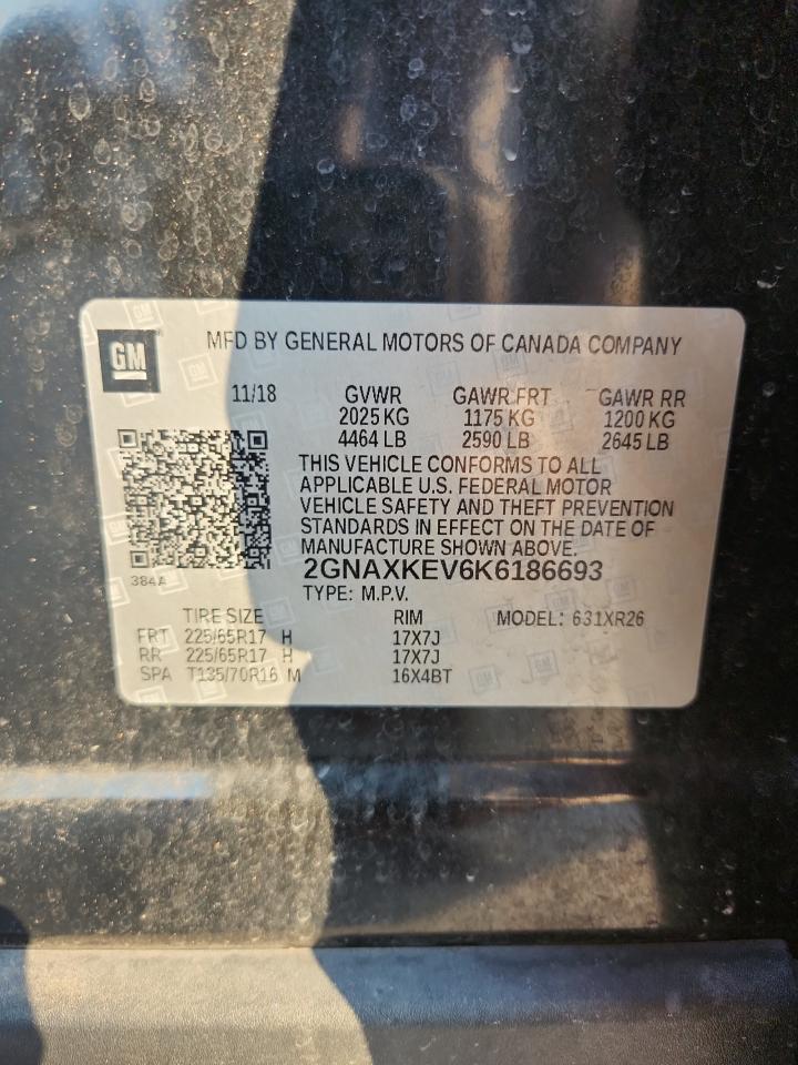 2019 Chevrolet Equinox Lt VIN: 2GNAXKEV6K6186693 Lot: 71431605