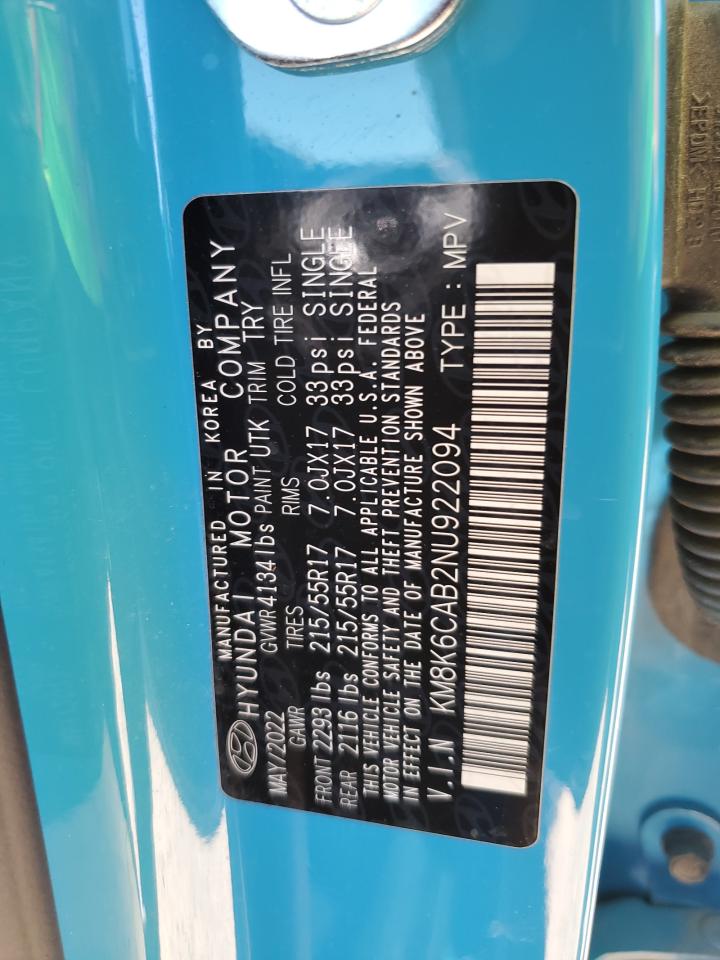 2022 Hyundai Kona Sel VIN: KM8K6CAB2NU922094 Lot: 80108995