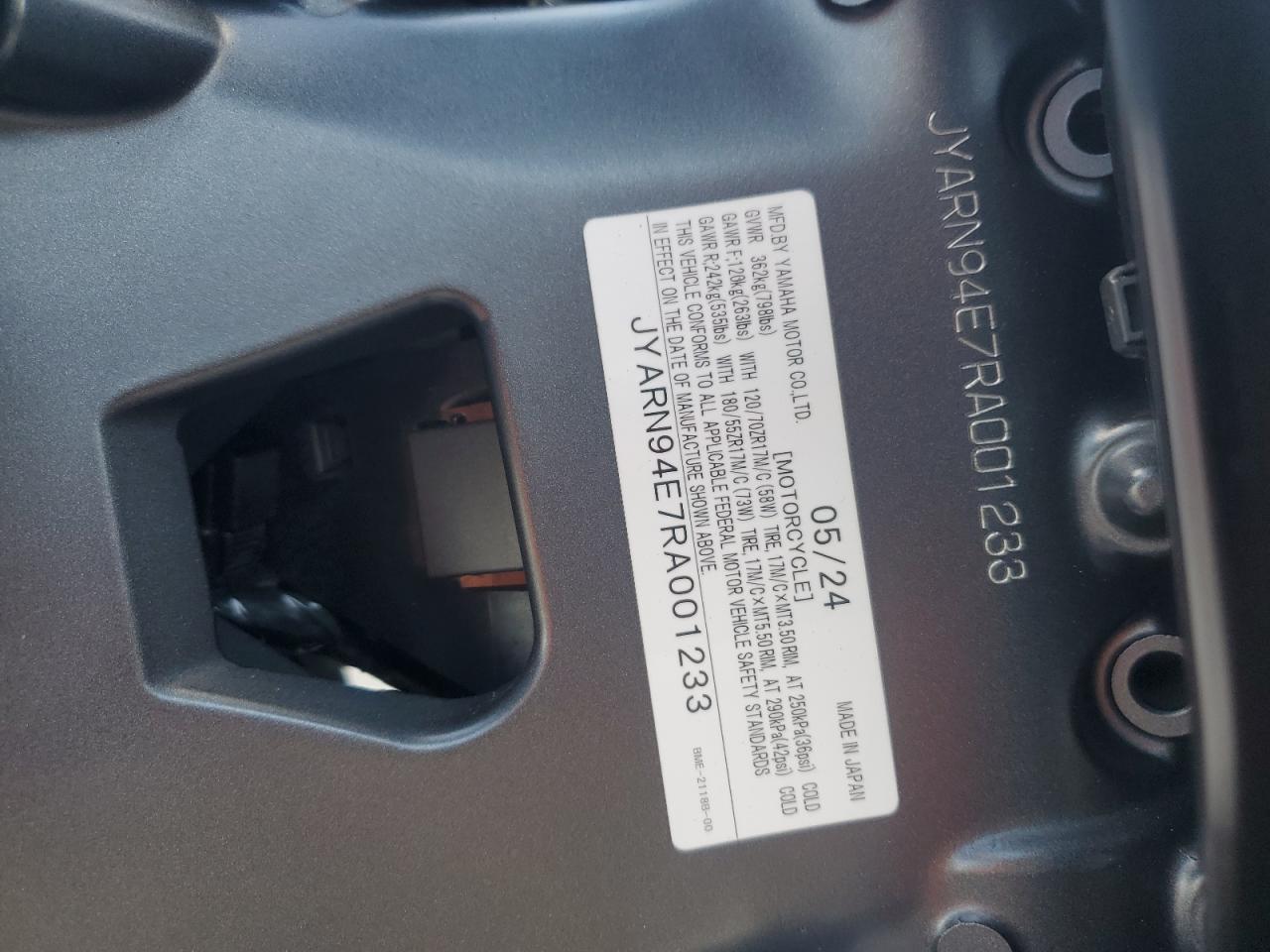 2024 Yamaha Mt09 VIN: JYARN94E7RA001233 Lot: 71470185