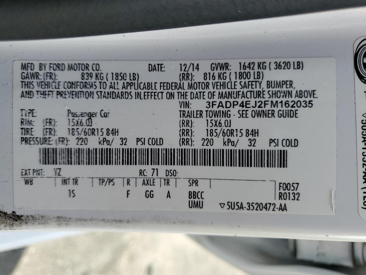 2015 Ford Fiesta Se VIN: 3FADP4EJ2FM162035 Lot: 80020705