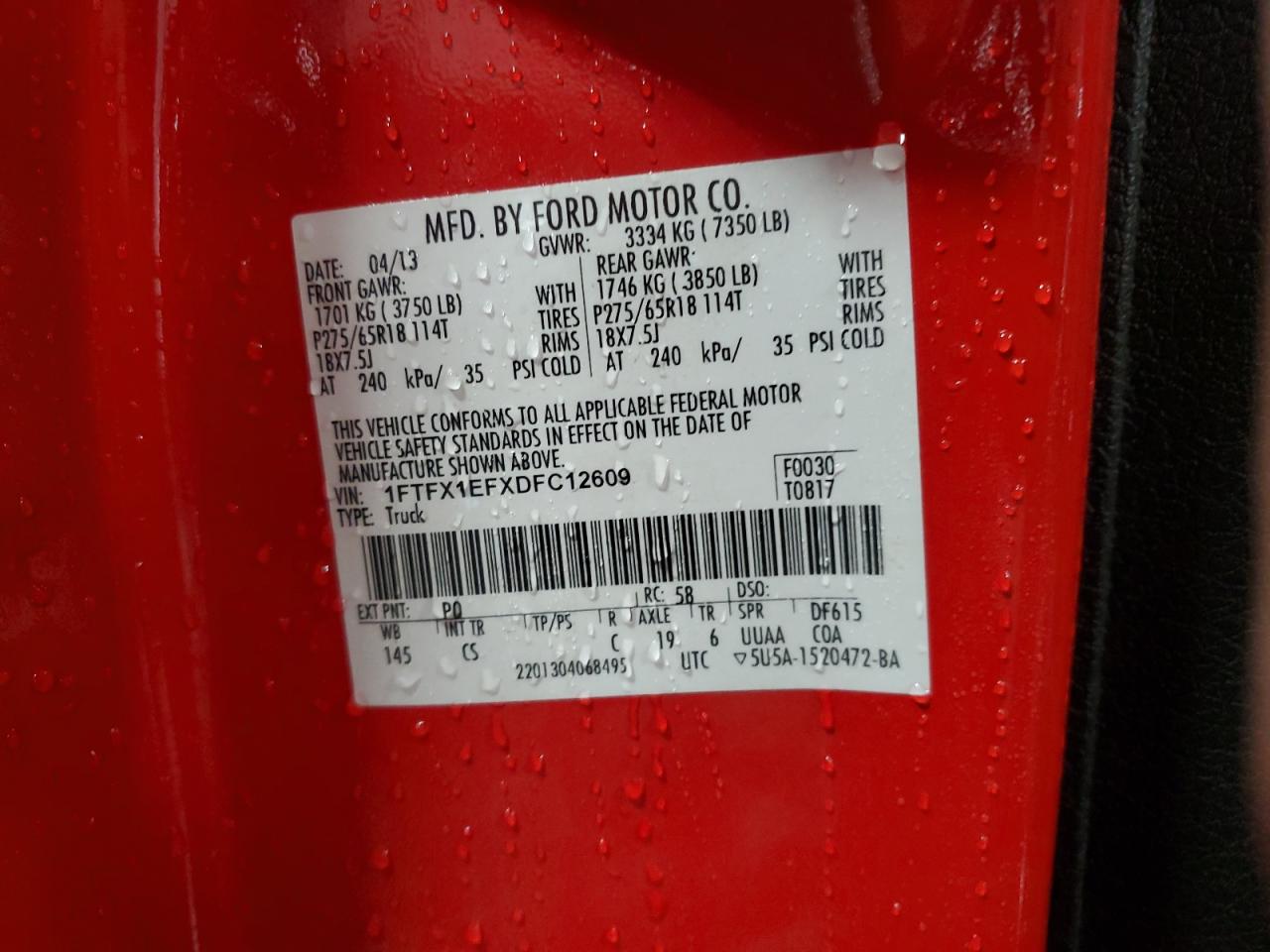 2013 Ford F150 Super Cab VIN: 1FTFX1EFXDFC12609 Lot: 80792755