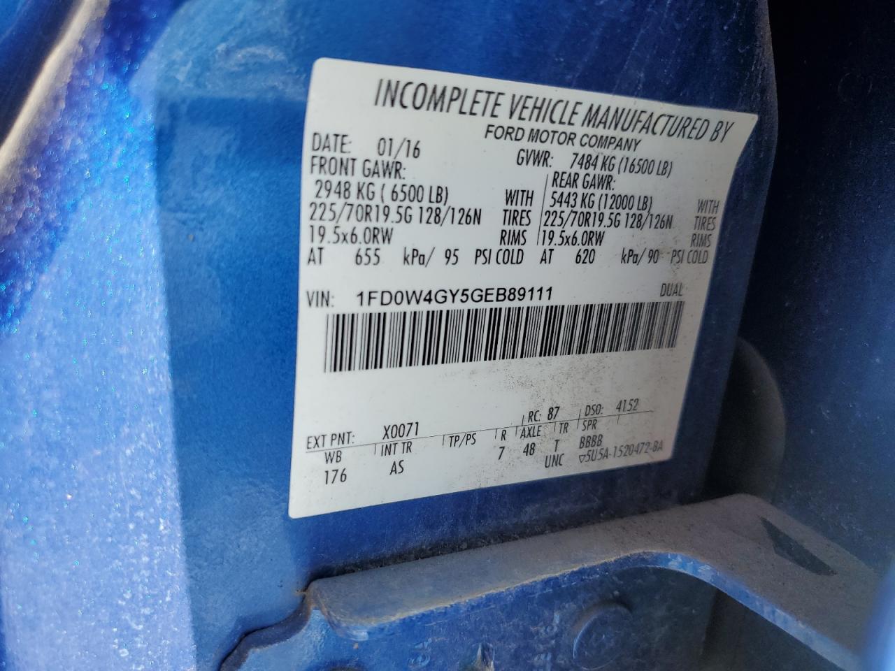 2016 Ford F450 Super Duty VIN: 1FD0W4GY5GEB89111 Lot: 71673815
