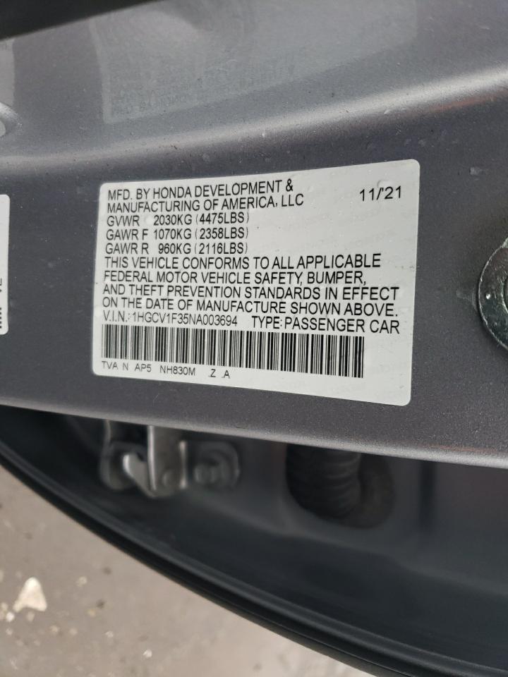 2022 Honda Accord Sport VIN: 1HGCV1F35NA003694 Lot: 81082615