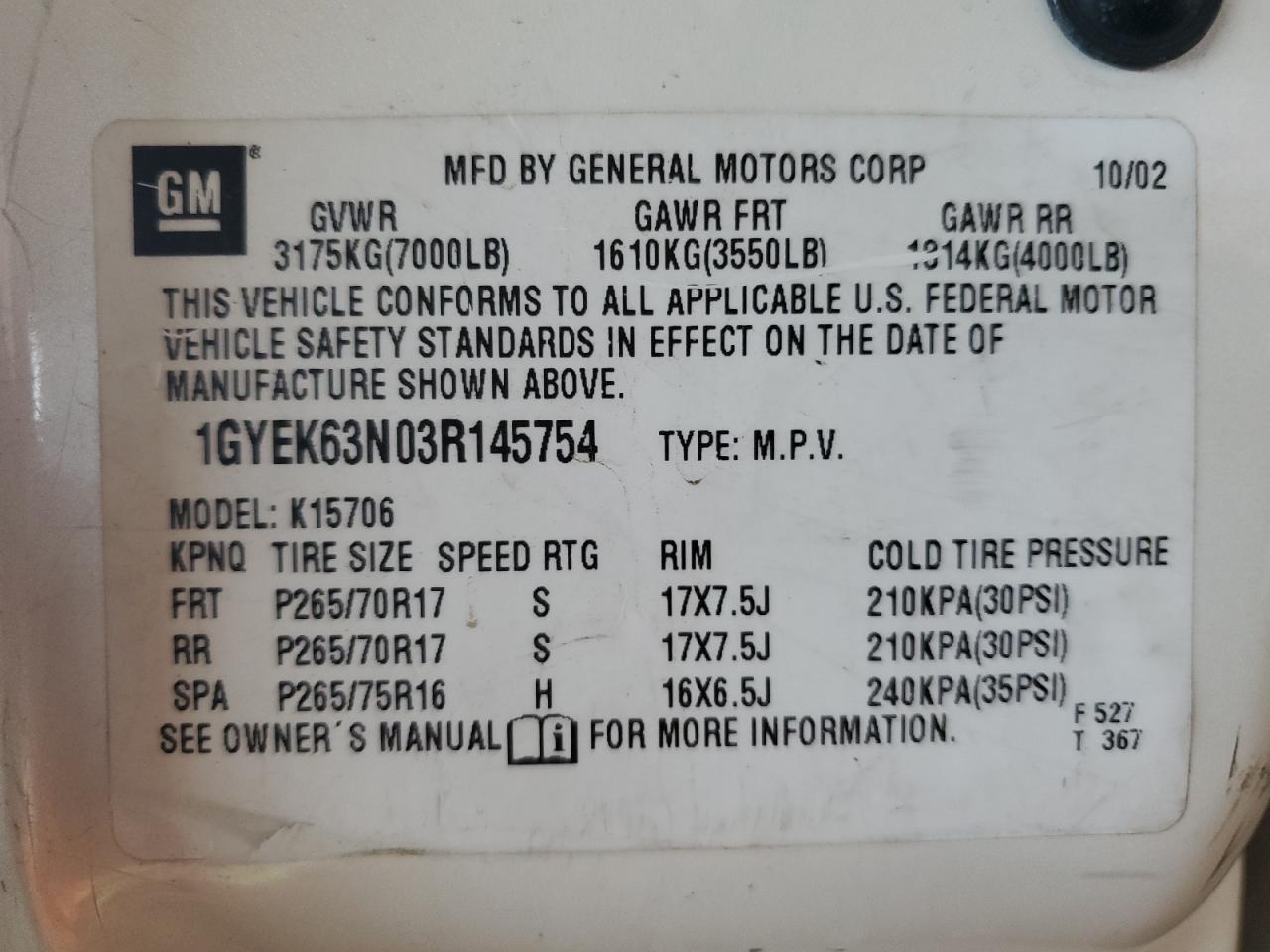 2003 Cadillac Escalade Luxury VIN: 1GYEK63N03R145754 Lot: 82171295