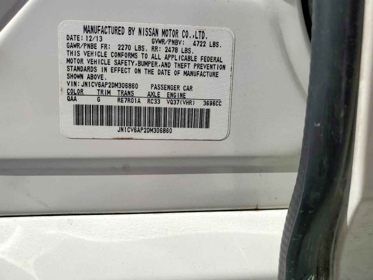 2013 Infiniti G37 Base VIN: JN1CV6AP2DM306860 Lot: 80088175