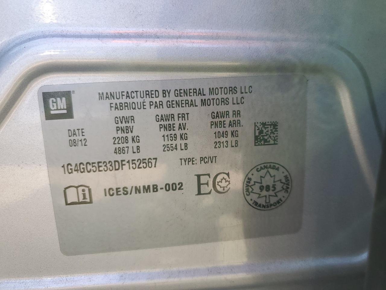 2013 Buick Lacrosse VIN: 1G4GC5E33DF152567 Lot: 80053965