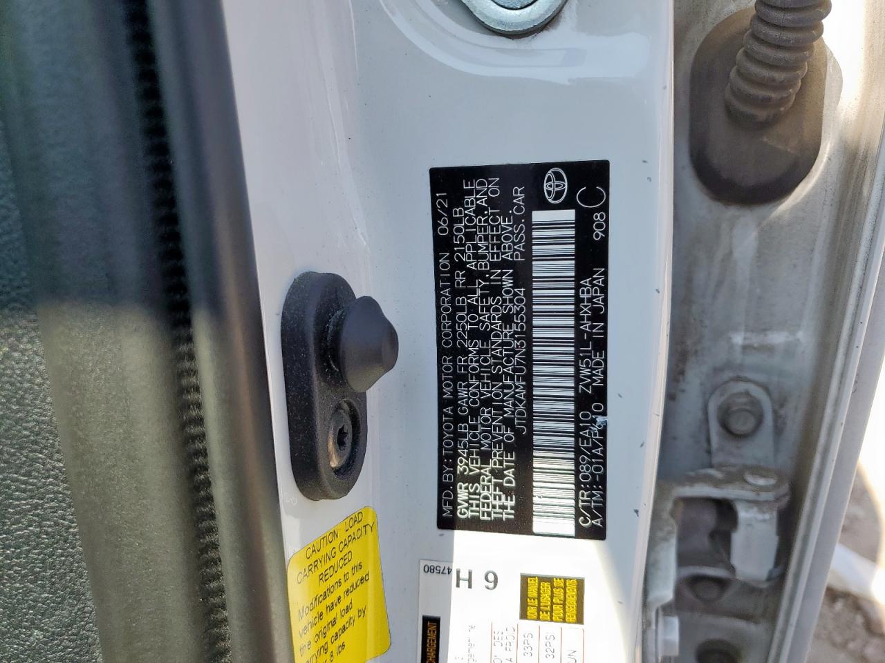 2022 Toyota Prius Night Shade VIN: JTDKAMFU7N3155304 Lot: 72004775