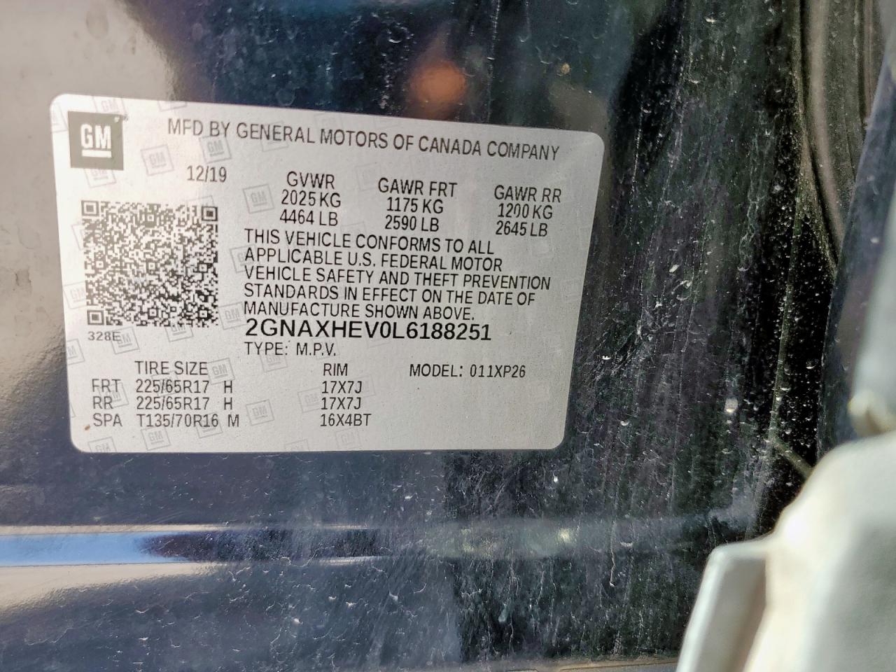 2020 Chevrolet Equinox Ls VIN: 2GNAXHEV0L6188251 Lot: 81949255