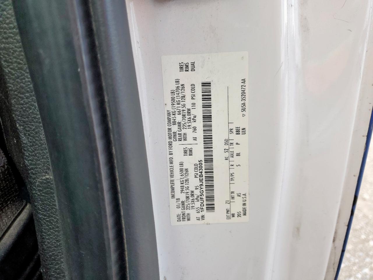 2018 Ford F550 Super Duty VIN: 1FDUF5GY9JEB43005 Lot: 70427555