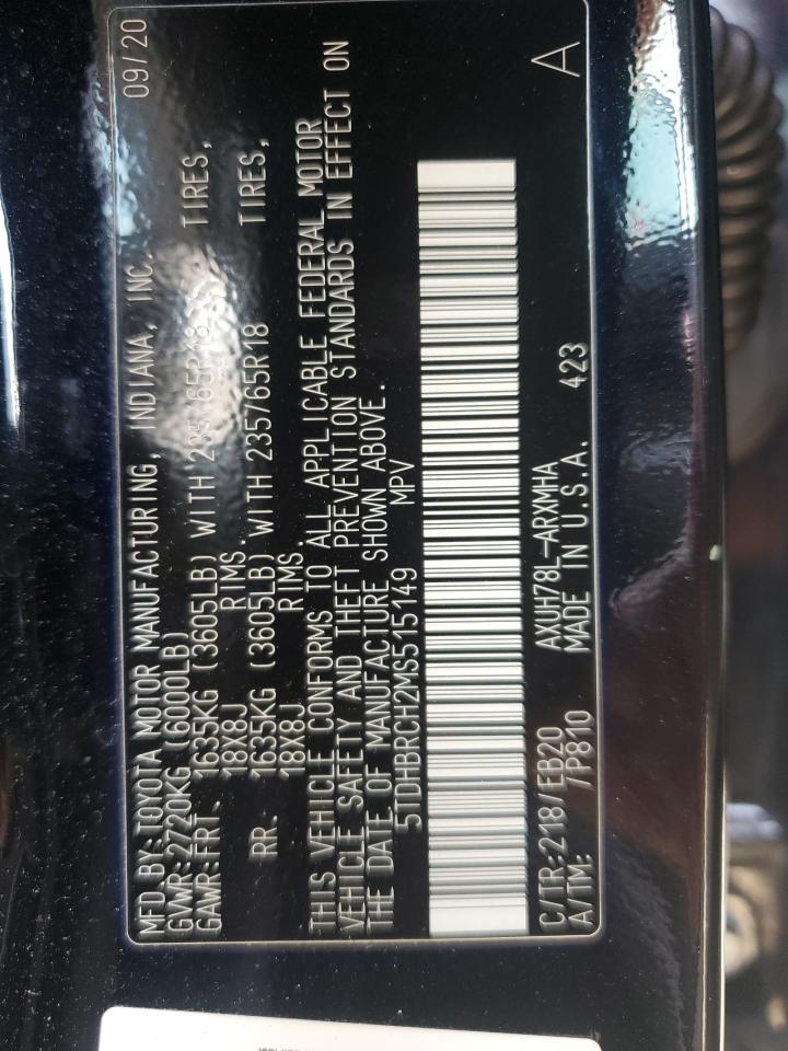 2021 Toyota Highlander Hybrid Xle VIN: 5TDHBRCH2MS515149 Lot: 81640785