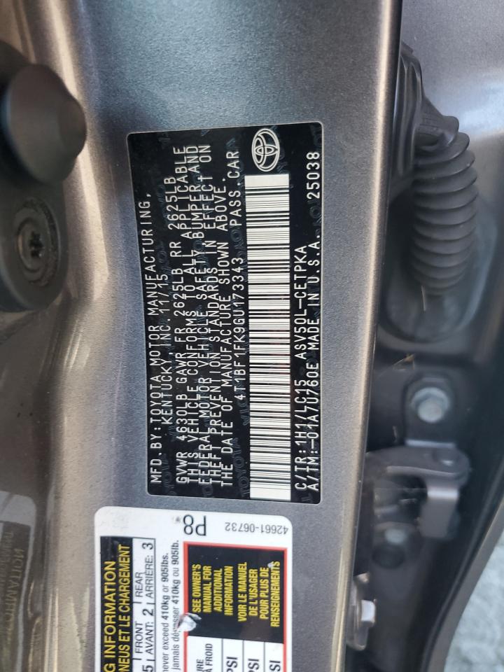 2016 Toyota Camry Le VIN: 4T1BF1FK9GU173343 Lot: 71653325