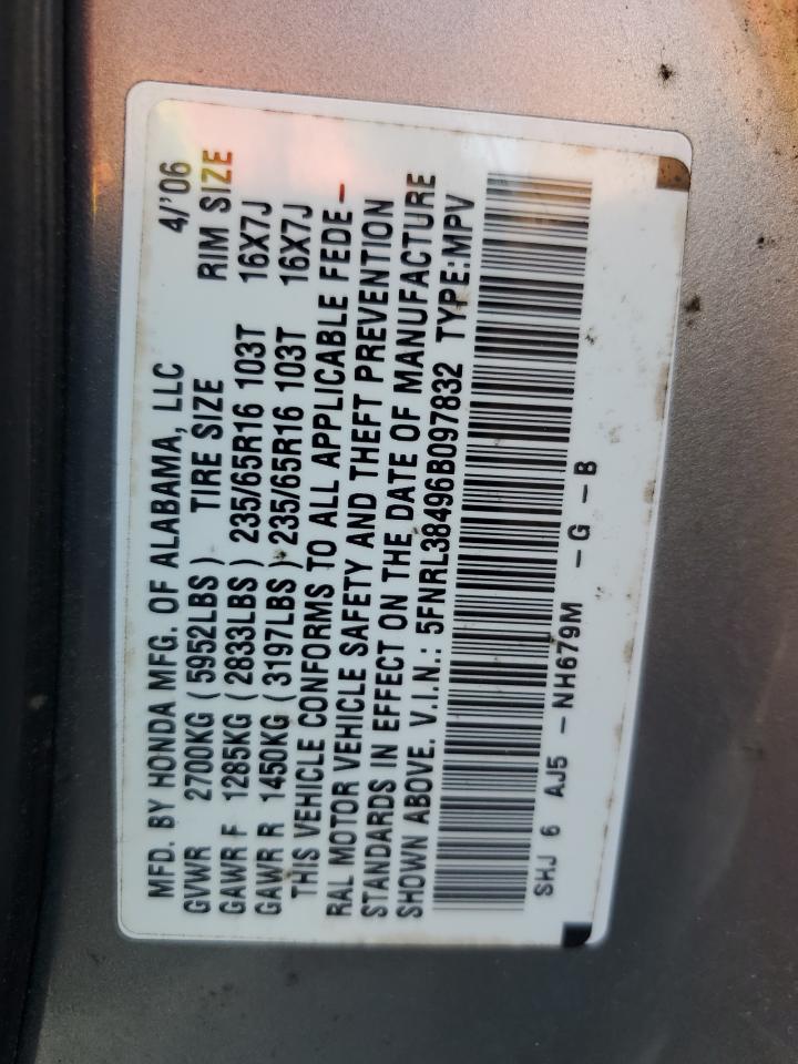 2006 Honda Odyssey Ex VIN: 5FNRL38496B097832 Lot: 81918285