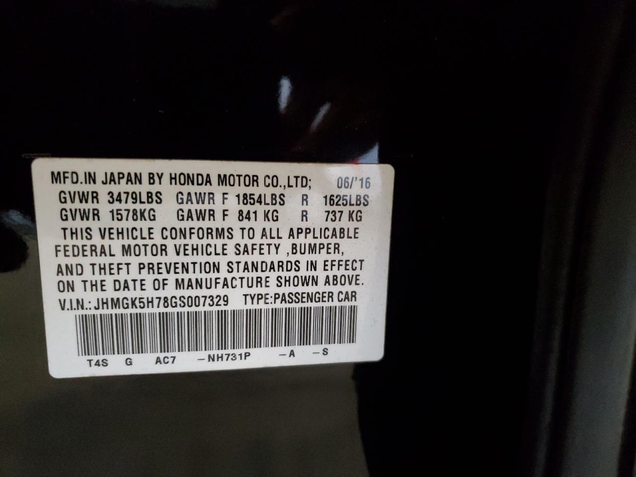 2016 Honda Fit Ex VIN: JHMGK5H78GS007329 Lot: 71994645