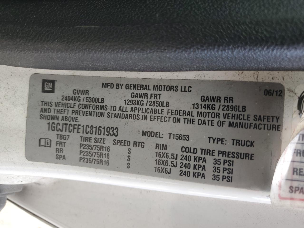 2012 Chevrolet Colorado Lt VIN: 1GCJTCFE1C8161933 Lot: 84245275