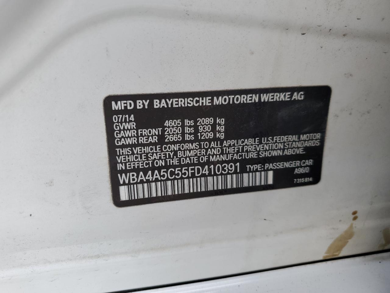 2015 BMW 428 I Gran Coupe VIN: WBA4A5C55FD410391 Lot: 71389865