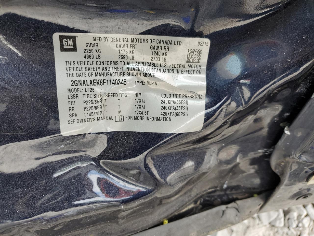 2015 Chevrolet Equinox Ls VIN: 2GNALAEK8F1140345 Lot: 72080515