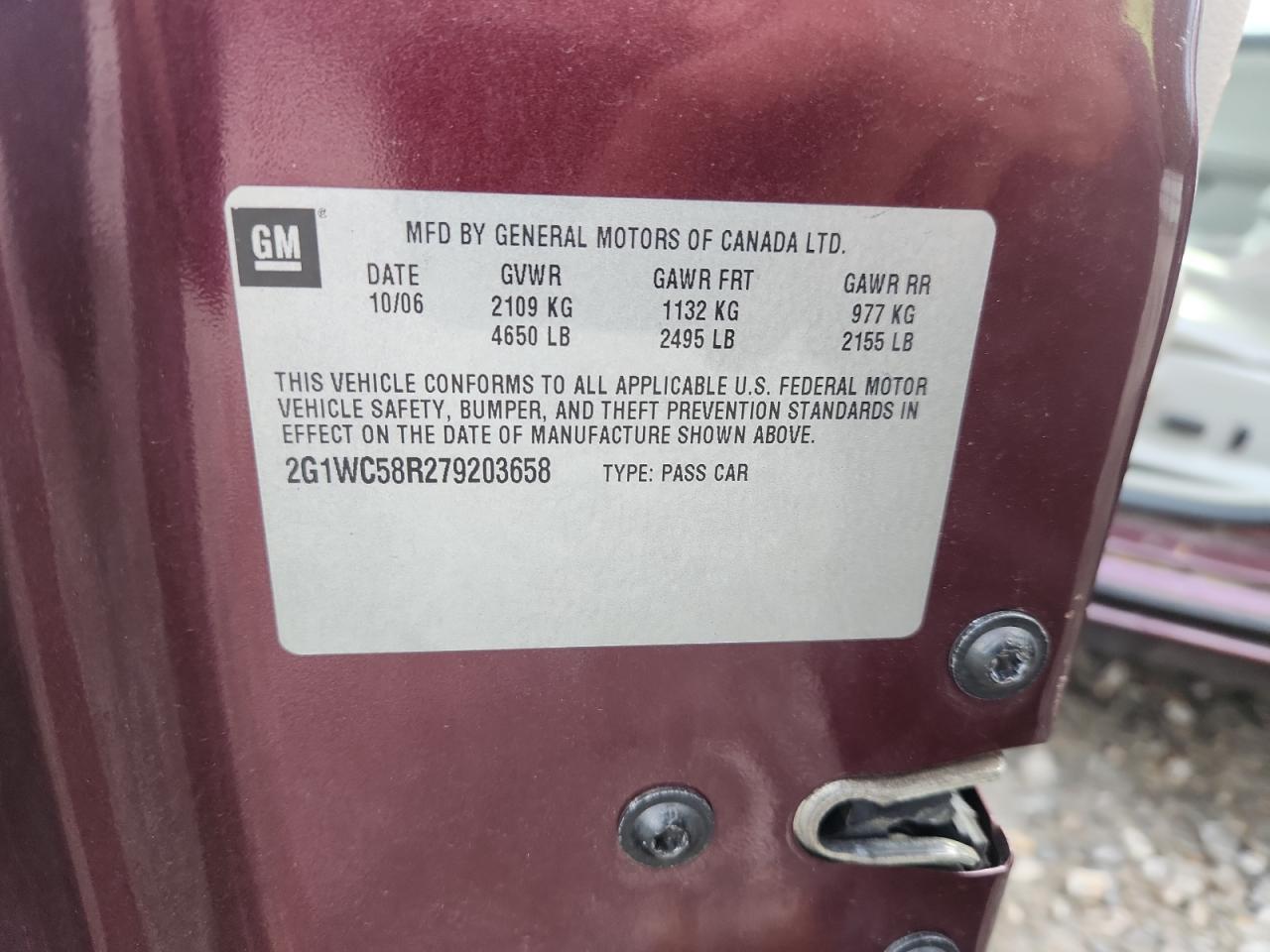 2007 Chevrolet Impala Lt VIN: 2G1WC58R279203658 Lot: 81863575