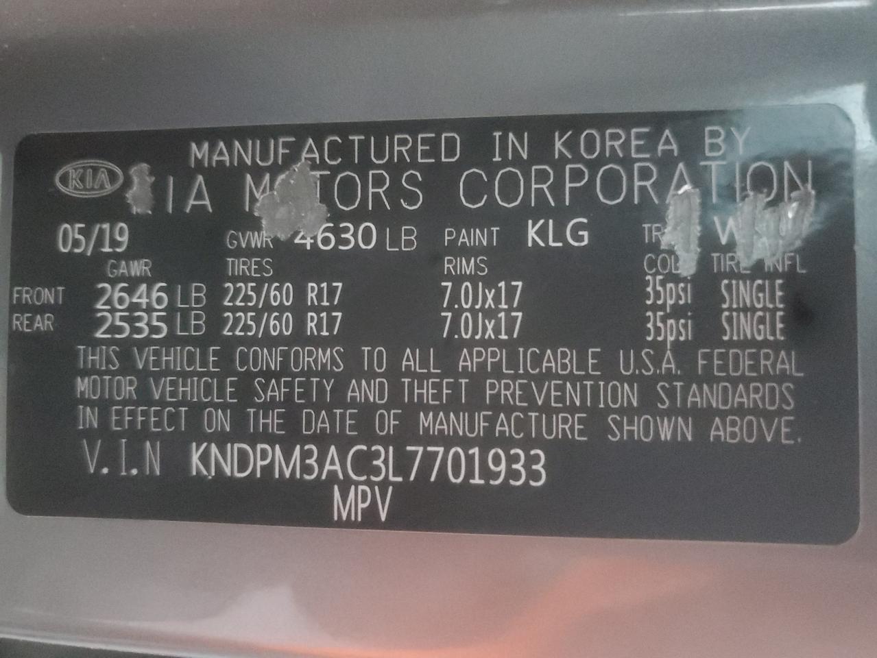 2020 Kia Sportage Lx VIN: KNDPM3AC3L7701933 Lot: 81238555