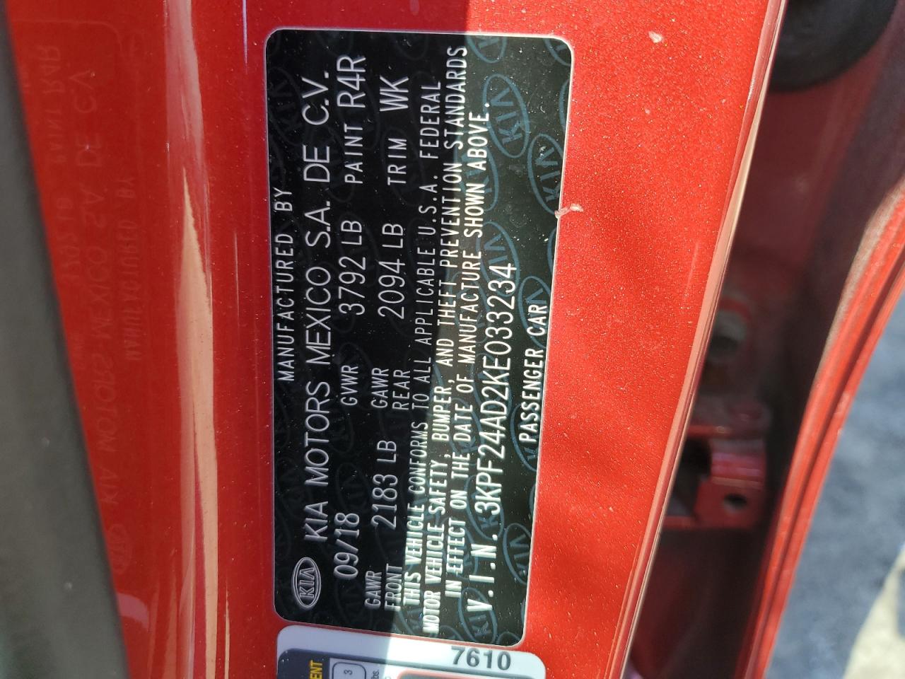 2019 Kia Forte Fe VIN: 3KPF24AD2KE033234 Lot: 81877005