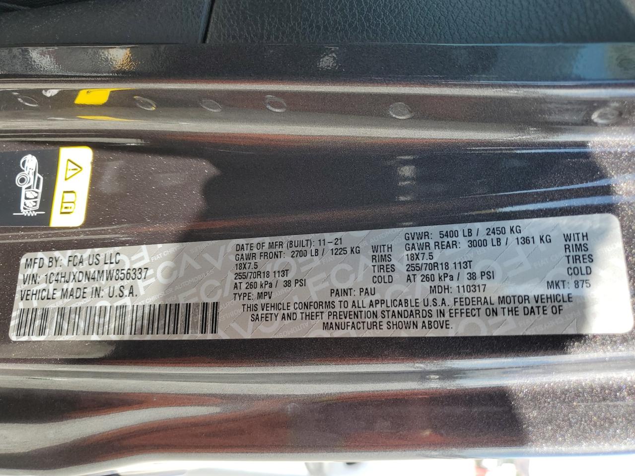 2021 Jeep Wrangler Unlimited Sport VIN: 1C4HJXDN4MW856337 Lot: 81764995