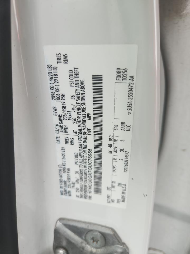 2016 Ford Escape Se VIN: 1FMCU0GX7GUC76985 Lot: 82020675