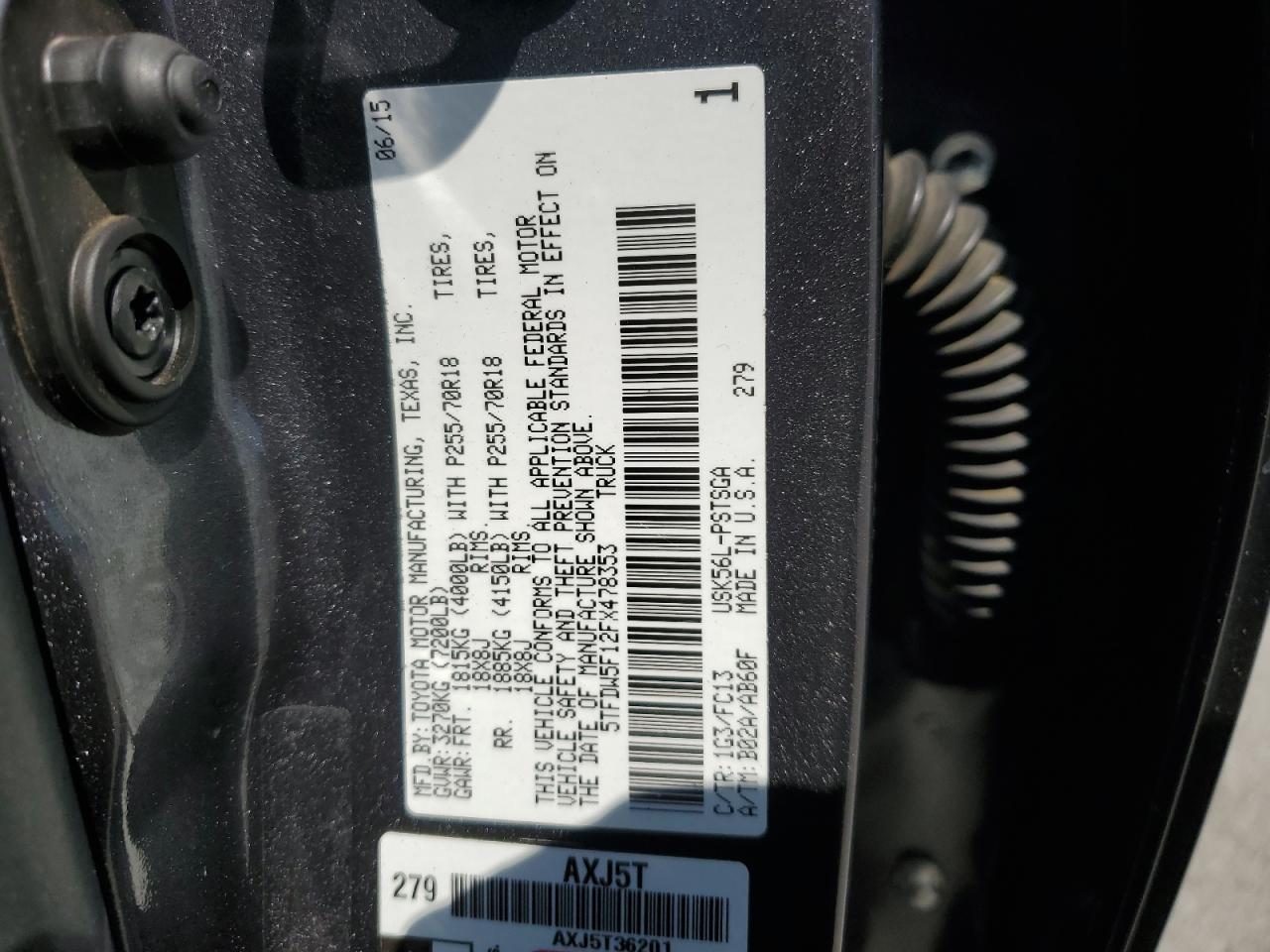 2015 Toyota Tundra Crewmax Sr5 VIN: 5TFDW5F12FX478353 Lot: 80110775