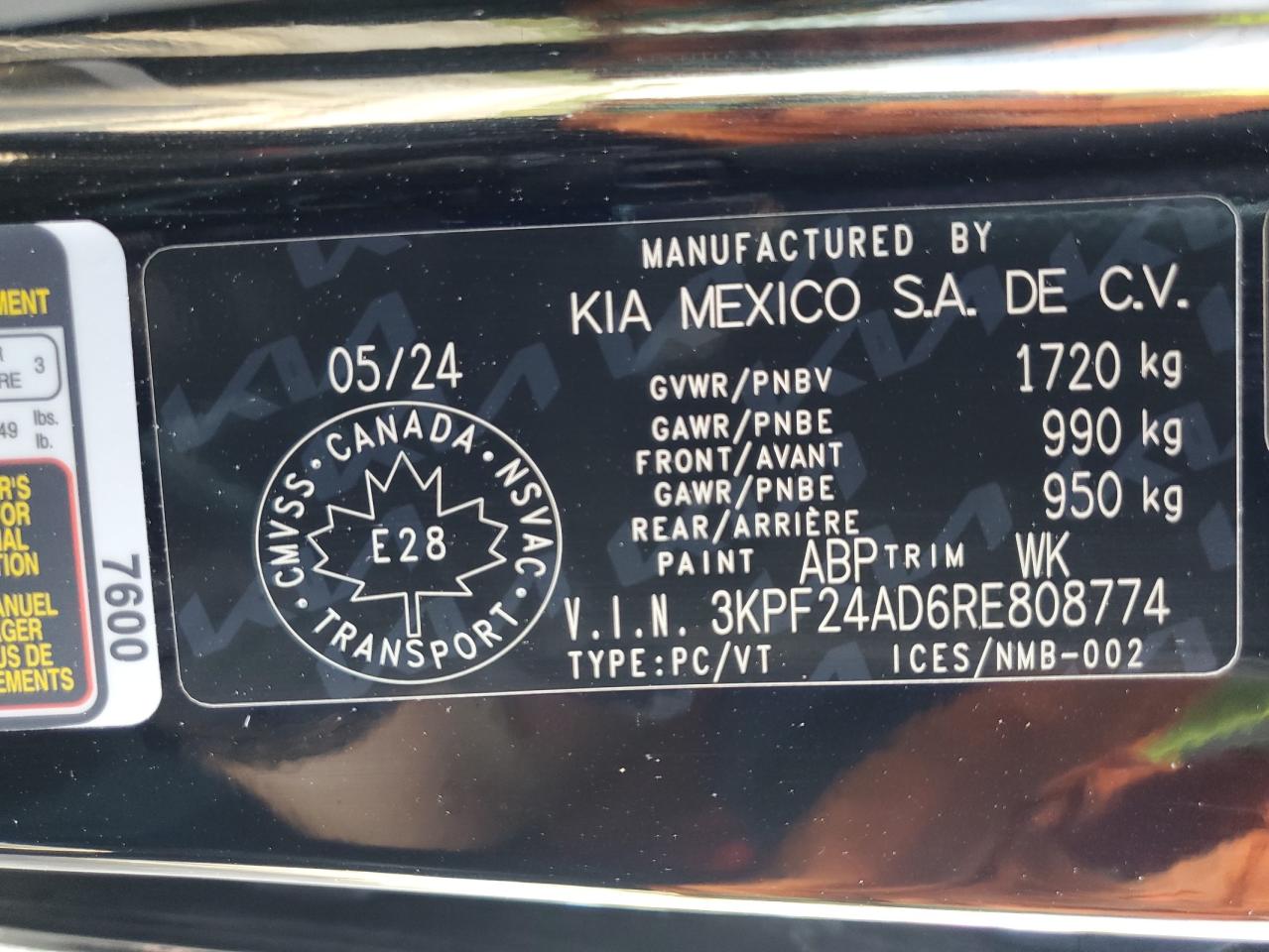 2024 Kia Forte Lx VIN: 3KPF24AD6RE808774 Lot: 81427515