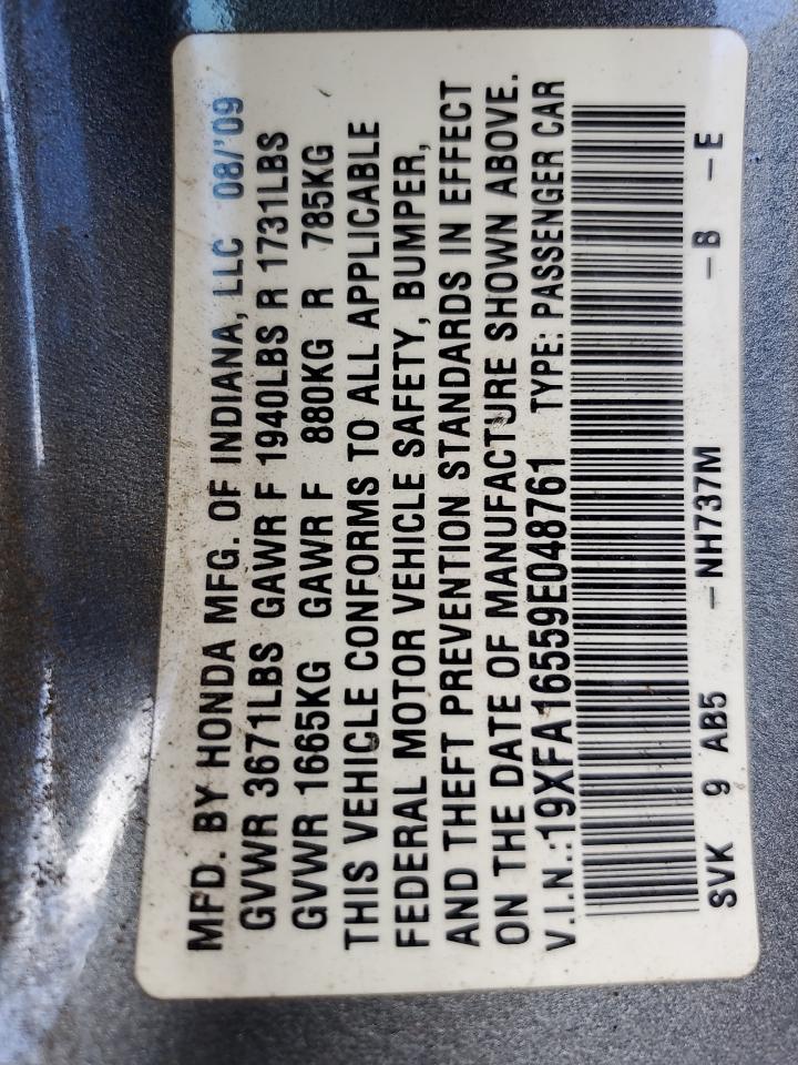 2009 Honda Civic Lx VIN: 19XFA16559E048761 Lot: 81349875