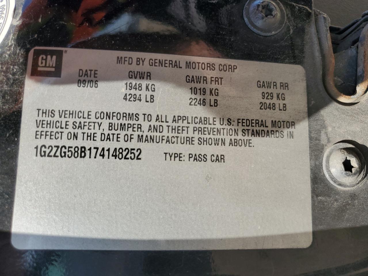 2007 Pontiac G6 Base VIN: 1G2ZG58B174148252 Lot: 70337865