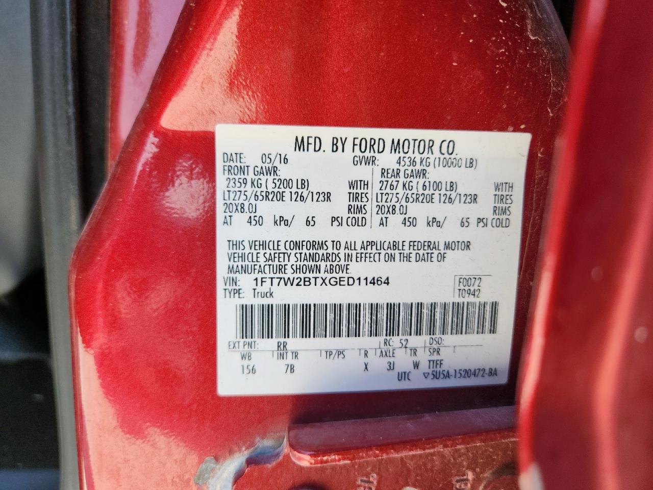 2016 Ford F250 Super Duty VIN: 1FT7W2BTXGED11464 Lot: 71223355