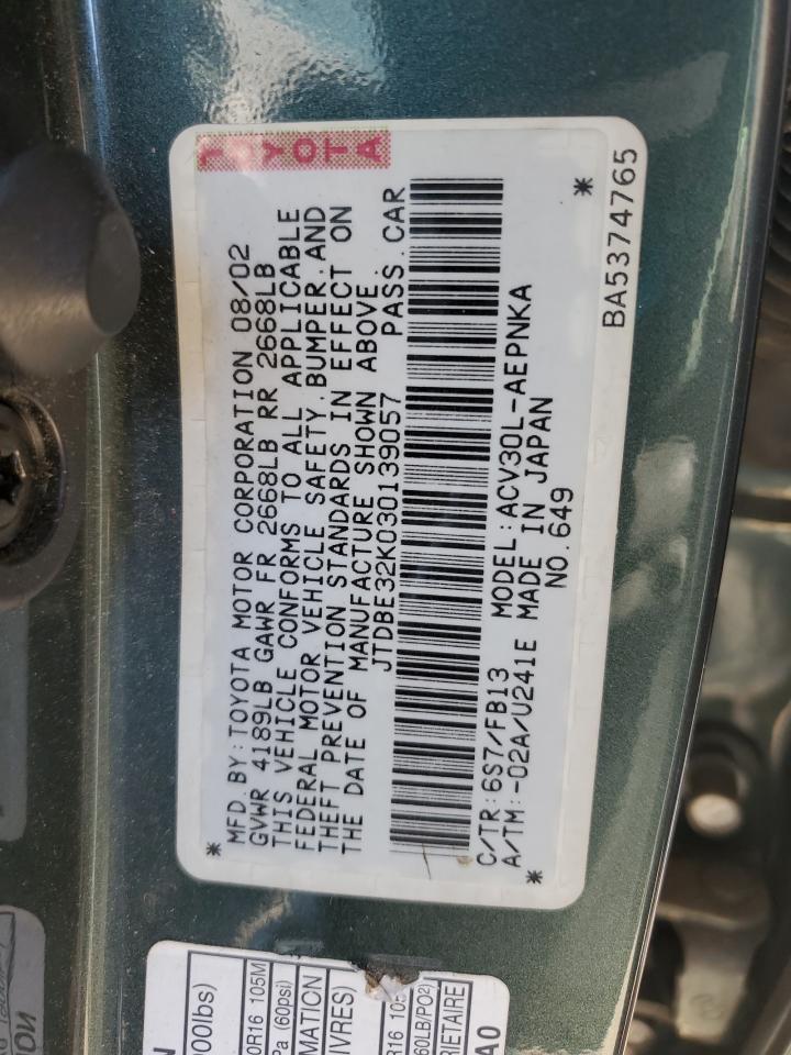 2003 Toyota Camry Le VIN: JTDBE32K030139057 Lot: 71503125