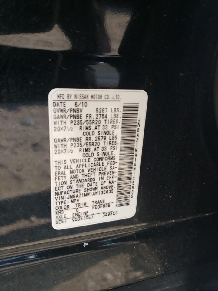 2010 Nissan Murano S VIN: JN8AZ1MW1AW135635 Lot: 81613855