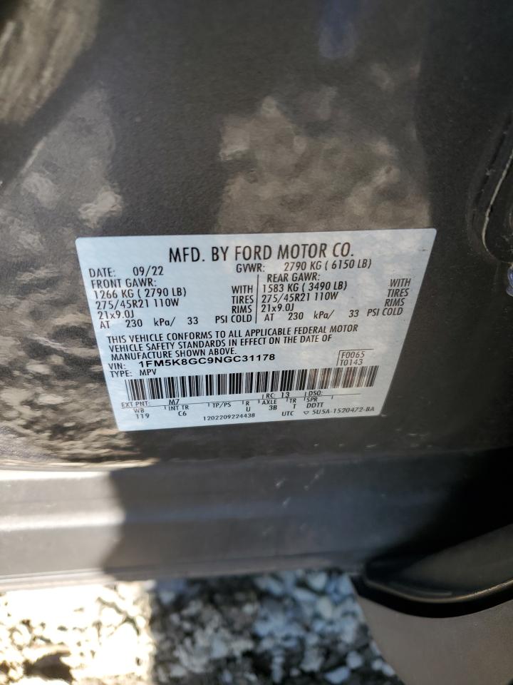 2022 Ford Explorer St VIN: 1FM5K8GC9NGC31178 Lot: 81370125