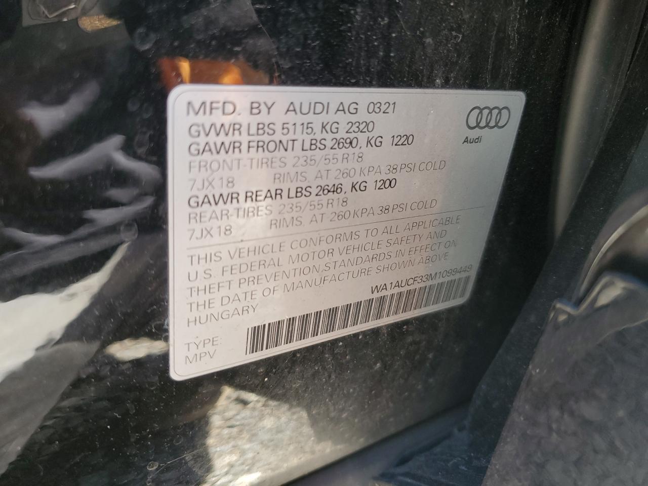 2021 Audi Q3 Premium 40 VIN: WA1AUCF33M1099449 Lot: 70678005