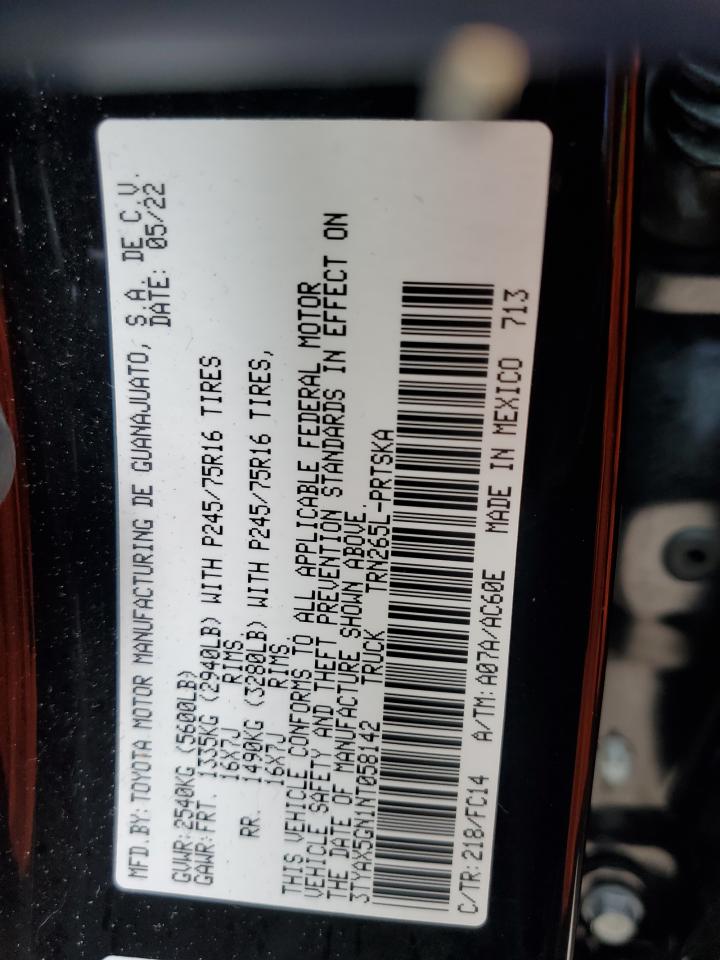 2022 Toyota Tacoma Double Cab VIN: 3TYAX5GN1NT058142 Lot: 81000125