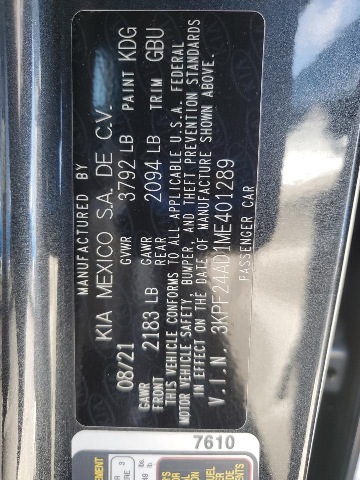2021 Kia Forte Fe VIN: 3KPF24AD1ME401289 Lot: 71907545