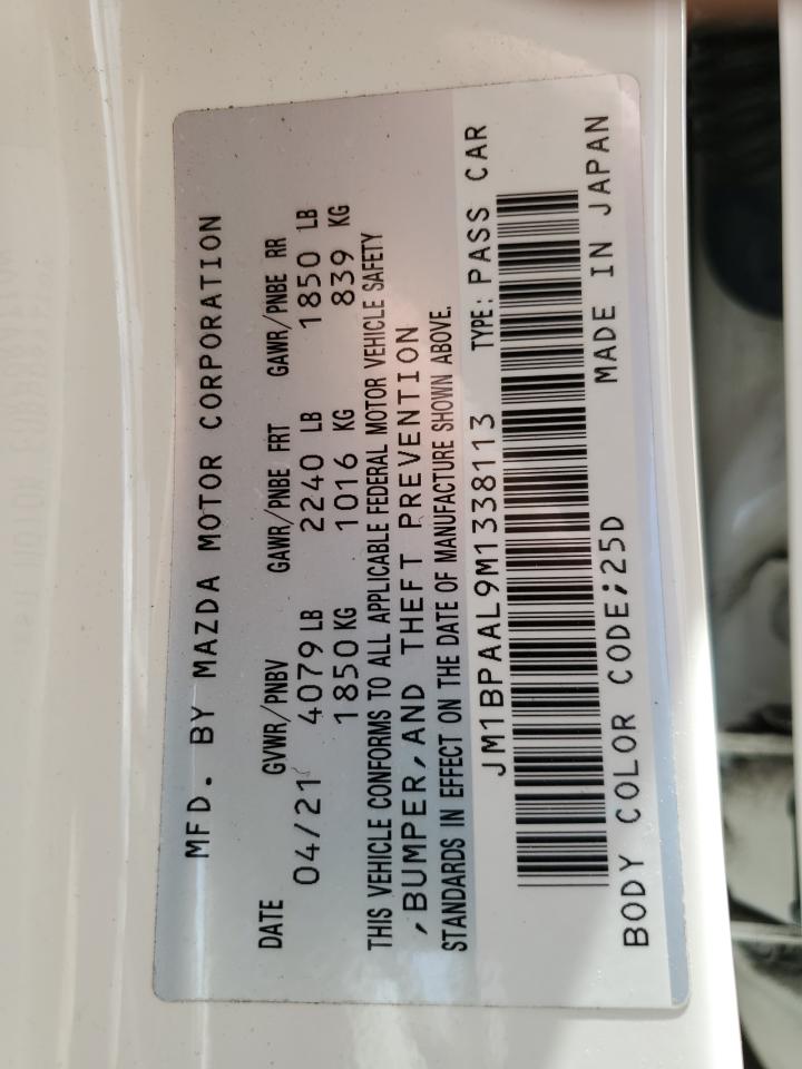 2021 Mazda 3 VIN: JM1BPAAL9M1338113 Lot: 80581875