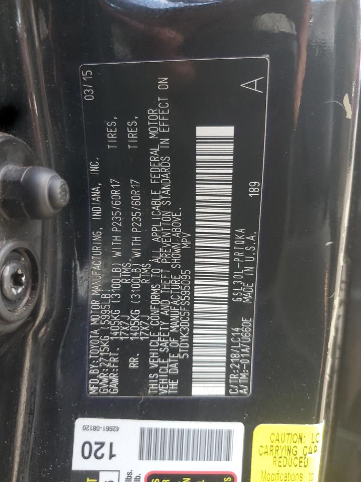 2015 Toyota Sienna Xle VIN: 5TDYK3DC5FS595095 Lot: 72076705