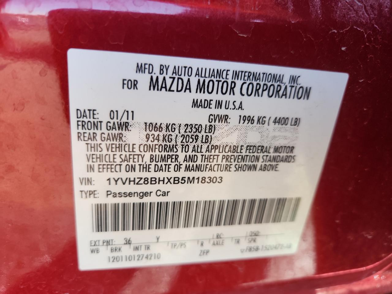 2011 Mazda 6 I VIN: 1YVHZ8BHXB5M18303 Lot: 83970475