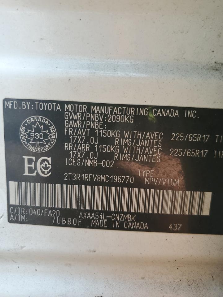 2021 Toyota Rav4 Xle VIN: 2T3R1RFV8MC196770 Lot: 71196565