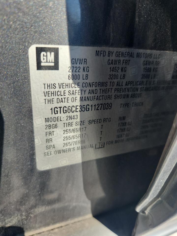 2016 GMC Canyon Sle VIN: 1GTG6CE35G1127039 Lot: 71481655