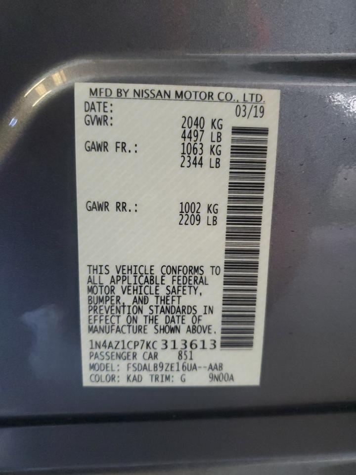 2019 Nissan Leaf S VIN: 1N4AZ1CP7KC313613 Lot: 83840895