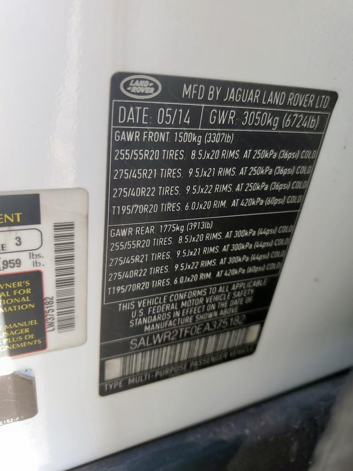 2014 Land Rover Range Rover Sport Sc VIN: SALWR2TF0EA375182 Lot: 84820105