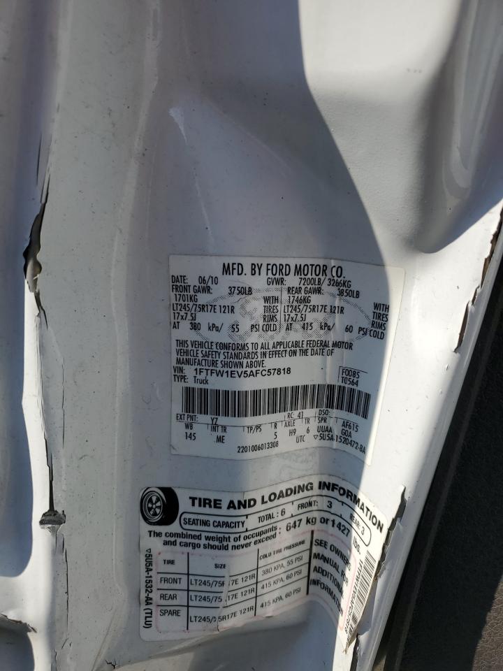 2010 Ford F150 Supercrew VIN: 1FTFW1EV5AFC57818 Lot: 80673645