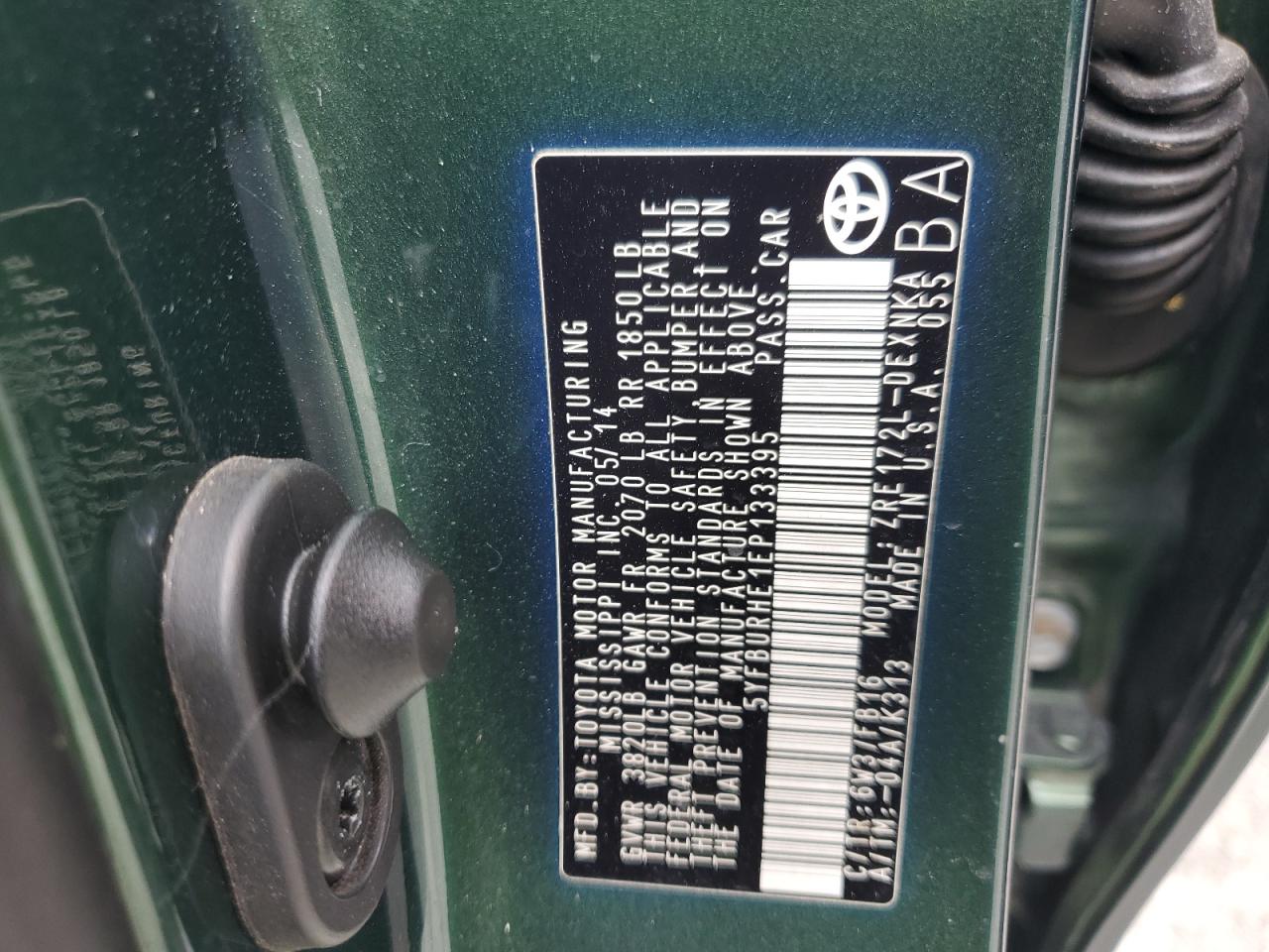 2014 Toyota Corolla L VIN: 5YFBURHE1EP133395 Lot: 81897505